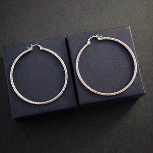 Textured Silver Hoop Earrings – Classic Women's Fashion Hoops